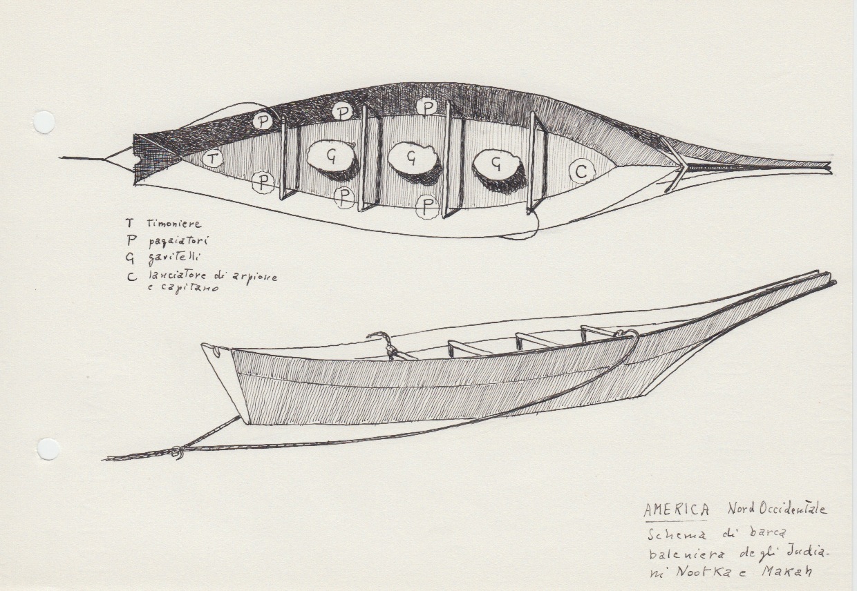 084 America Nord Occidentale - schema di barca baleniera degli Indiani Nootka e Makah